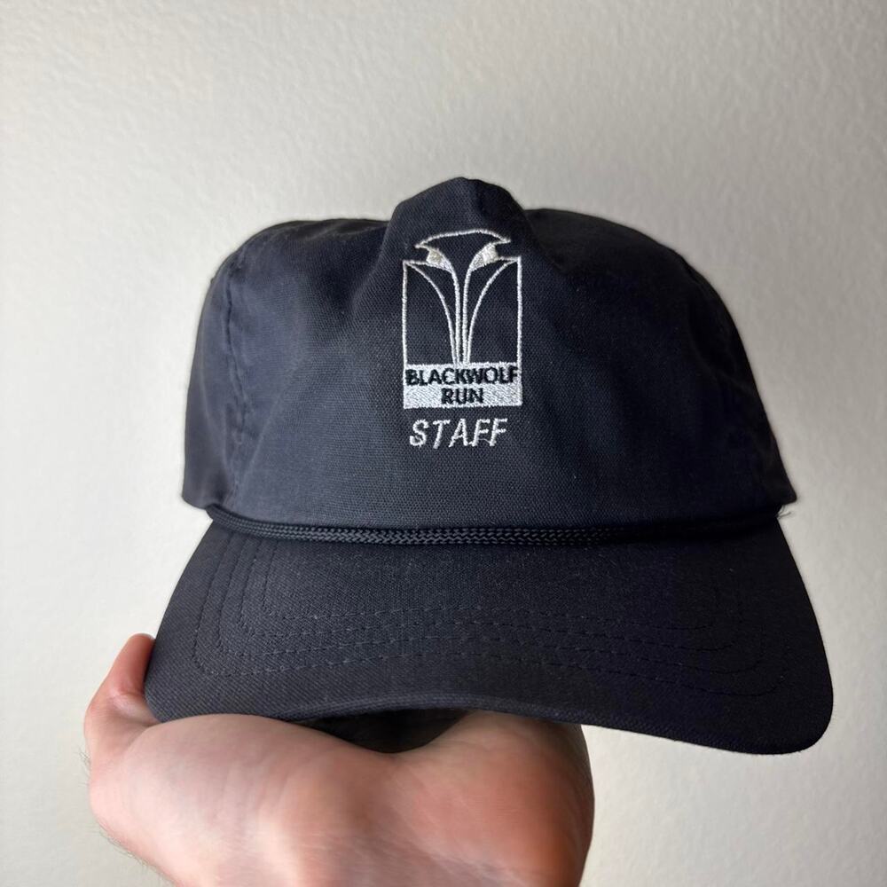 Vintage 1990s Black Sun Faded Staff Black Wolf Run Golf Adjustable Strapback Cap